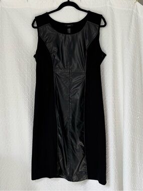 Alfani Women’s 16 Faux Leather Paneled Black Sleeveless Knee Length Dress